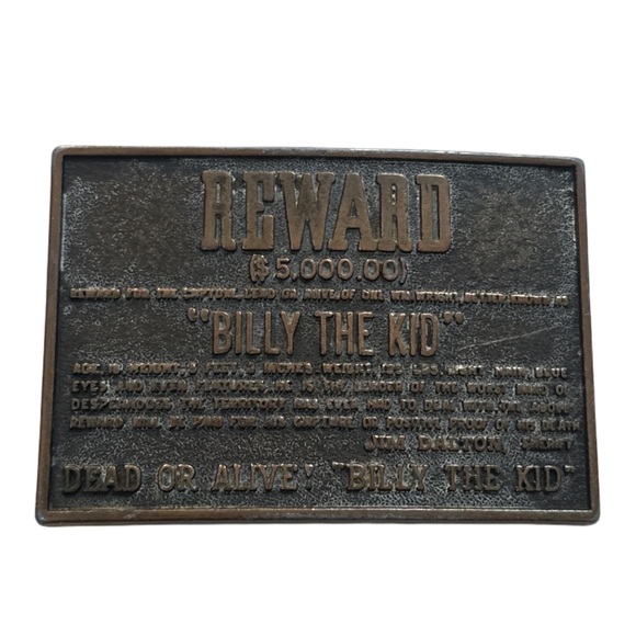 80s vintage billy the kid dead or alive capture reward belt buckle. - Picture 1 of 3